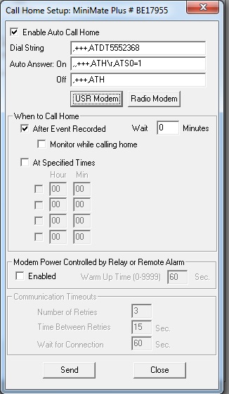 Auto Call Home Setup Menu US Robotics